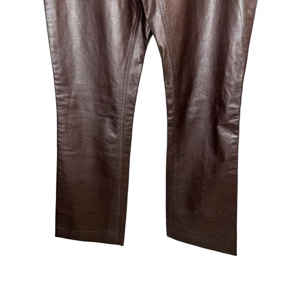 Theory mid rise Leather Brown Pants straight leg sz 8 - Picture 3 of 15